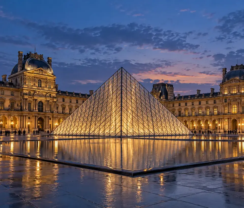 Louvre’un cam piramidi ile tarihî saray cepheleri